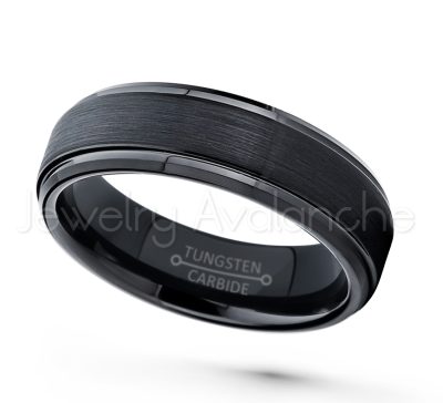 6mm Tungsten Ring - Brushed Finish Black Ion Plated Comfort Fit Tungsten Carbide Wedding Ring - Stepped Edge Tungsten Anniversary Ring TN085PL