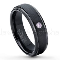 0.07ctw Amethyst Tungsten Ring - February Birthstone Ring - 6mm Tungsten Carbide Ring - Brushed Finish Black Ion Plated Comfort Fit Tungsten Wedding Ring - Anniversary Ring TN085-AMT