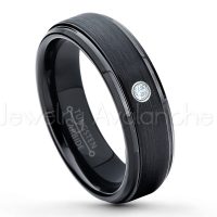 0.07ctw Aquamarine Tungsten Ring - March Birthstone Ring - 6mm Tungsten Carbide Ring - Brushed Finish Black Ion Plated Comfort Fit Tungsten Wedding Ring - Anniversary Ring TN085-AQM