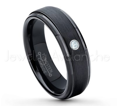 0.07ctw Aquamarine Tungsten Ring - March Birthstone Ring - 6mm Tungsten Carbide Ring - Brushed Finish Black Ion Plated Comfort Fit Tungsten Wedding Ring - Anniversary Ring TN085-AQM