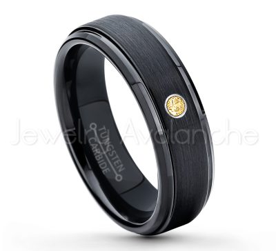 0.21ctw Citrine 3-Stone Tungsten Ring - November Birthstone Ring - 6mm Tungsten Carbide Ring - Brushed Finish Black Ion Plated Comfort Fit Tungsten Wedding Ring - Anniversary Ring TN085-CN