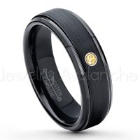 0.07ctw Citrine Tungsten Ring - November Birthstone Ring - 6mm Tungsten Carbide Ring - Brushed Finish Black Ion Plated Comfort Fit Tungsten Wedding Ring - Anniversary Ring TN085-CN