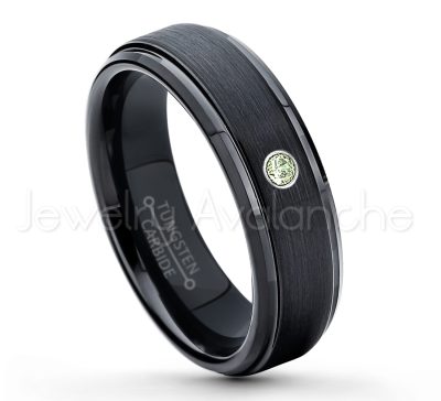 0.21ctw Peridot 3-Stone Tungsten Ring - August Birthstone Ring - 6mm Tungsten Carbide Ring - Brushed Finish Black Ion Plated Comfort Fit Tungsten Wedding Ring - Anniversary Ring TN085-PD