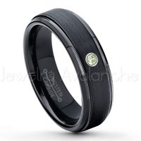 0.07ctw Peridot Tungsten Ring - August Birthstone Ring - 6mm Tungsten Carbide Ring - Brushed Finish Black Ion Plated Comfort Fit Tungsten Wedding Ring - Anniversary Ring TN085-PD