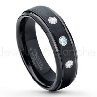 0.21ctw Topaz & Diamond 3-Stone Tungsten Ring - November Birthstone Ring - 6mm Tungsten Carbide Ring - Brushed Finish Black Ion Plated Comfort Fit Tungsten Wedding Ring - Anniversary Ring TN085-TP