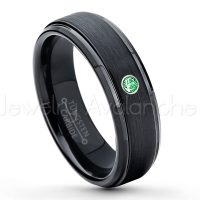 0.07ctw Tsavorite Tungsten Ring - January Birthstone Ring - 6mm Tungsten Carbide Ring - Brushed Finish Black Ion Plated Comfort Fit Tungsten Wedding Ring - Anniversary Ring TN085-TVR