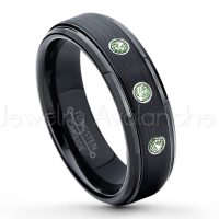 0.21ctw Alexandrite 3-Stone Tungsten Ring - June Birthstone Ring - 6mm Tungsten Carbide Ring - Brushed Finish Black Ion Plated Comfort Fit Tungsten Wedding Ring - Anniversary Ring TN085-ALX