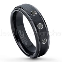 0.21ctw Black Diamond 3-Stone Tungsten Ring - April Birthstone Ring - 6mm Tungsten Carbide Ring - Brushed Finish Black Ion Plated Comfort Fit Tungsten Wedding Ring - Anniversary Ring TN085-BD