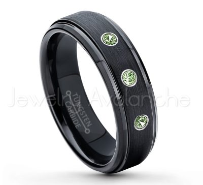 0.07ctw Green Tourmaline Tungsten Ring - October Birthstone Ring - 6mm Tungsten Carbide Ring - Brushed Finish Black Ion Plated Comfort Fit Tungsten Wedding Ring - Anniversary Ring TN085-GTM