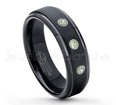 0.07ctw Peridot Tungsten Ring - August Birthstone Ring - 6mm Tungsten Carbide Ring - Brushed Finish Black Ion Plated Comfort Fit Tungsten Wedding Ring - Anniversary Ring TN085-PD