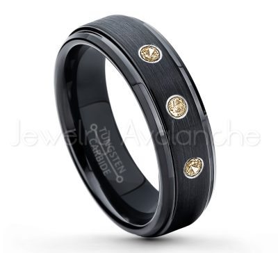 0.07ctw Smokey Quartz Tungsten Ring - November Birthstone Ring - 6mm Tungsten Carbide Ring - Brushed Finish Black Ion Plated Comfort Fit Tungsten Wedding Ring - Anniversary Ring TN085-SMQ