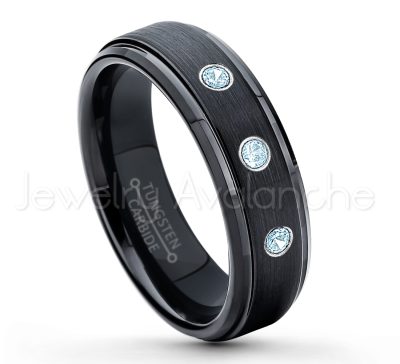 0.07ctw Topaz Tungsten Ring - November Birthstone Ring - 6mm Tungsten Carbide Ring - Brushed Finish Black Ion Plated Comfort Fit Tungsten Wedding Ring - Anniversary Ring TN085-TP