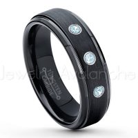0.21ctw Topaz 3-Stone Tungsten Ring - November Birthstone Ring - 6mm Tungsten Carbide Ring - Brushed Finish Black Ion Plated Comfort Fit Tungsten Wedding Ring - Anniversary Ring TN085-TP