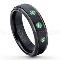 0.21ctw Tsavorite 3-Stone Tungsten Ring - January Birthstone Ring - 6mm Tungsten Carbide Ring - Brushed Finish Black Ion Plated Comfort Fit Tungsten Wedding Ring - Anniversary Ring TN085-TVR