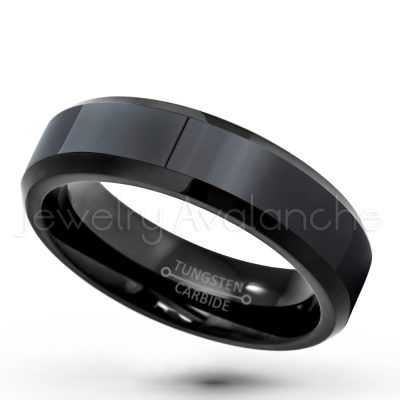 6mm Tungsten Wedding Ring - Polished Finish Black IP Comfort Fit Tungsten Carbide Ring - Engagement Ring - Ladies Anniversary Ring TN086PL