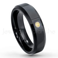 0.07ctw Citrine Tungsten Ring - November Birthstone Ring - 6mm Tungsten Wedding Ring - Polished Finish Black IP Comfort Fit Tungsten Carbide Ring - Ladies Tungsten Anniversary Ring TN086-CN