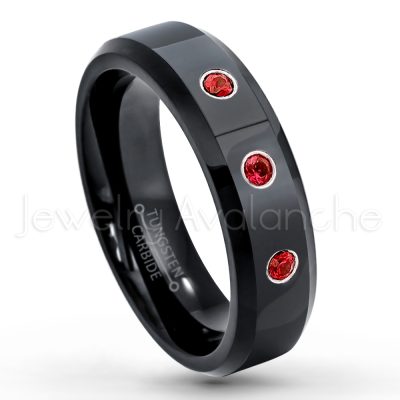 0.07ctw Garnet Tungsten Ring - January Birthstone Ring - 6mm Tungsten Wedding Ring - Polished Finish Black IP Comfort Fit Tungsten Carbide Ring - Ladies Tungsten Anniversary Ring TN086-GR