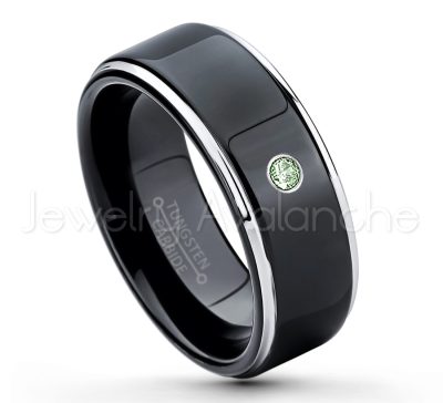 0.07ctw Alexandrite Tungsten Ring - June Birthstone Ring - 2-tone Tungsten Ring - Polished Finish Black Ion Plated Comfort Fit Tungsten Carbide Wedding Ring - Anniversary Ring TN118-ALX