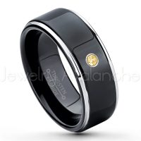 0.07ctw Citrine Tungsten Ring - November Birthstone Ring - 2-tone Tungsten Ring - Polished Finish Black Ion Plated Comfort Fit Tungsten Carbide Wedding Ring - Anniversary Ring TN118-CN