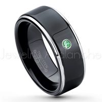 0.07ctw Emerald Tungsten Ring - May Birthstone Ring - 2-tone Tungsten Ring - Polished Finish Black Ion Plated Comfort Fit Tungsten Carbide Wedding Ring - Anniversary Ring TN118-ED
