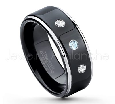 0.07ctw Topaz Tungsten Ring - November Birthstone Ring - 2-tone Tungsten Ring - Polished Finish Black Ion Plated Comfort Fit Tungsten Carbide Wedding Ring - Anniversary Ring TN118-TP