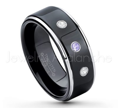 0.07ctw Tanzanite Tungsten Ring - December Birthstone Ring - 2-tone Tungsten Ring - Polished Finish Black Ion Plated Comfort Fit Tungsten Carbide Wedding Ring - Anniversary Ring TN118-TZN
