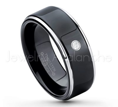 0.21ctw White & Black Diamond 3-Stone Tungsten Ring - April Birthstone Ring - 2-tone Tungsten Ring - Polished Finish Black Ion Plated Comfort Fit Tungsten Carbide Wedding Ring - Anniversary Ring TN118-WD