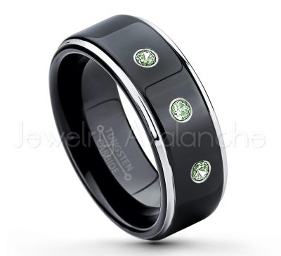 0.07ctw Alexandrite Tungsten Ring - June Birthstone Ring - 2-tone Tungsten Ring - Polished Finish Black Ion Plated Comfort Fit Tungsten Carbide Wedding Ring - Anniversary Ring TN118-ALX