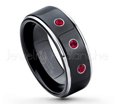 0.07ctw Ruby Tungsten Ring - July Birthstone Ring - 2-tone Tungsten Ring - Polished Finish Black Ion Plated Comfort Fit Tungsten Carbide Wedding Ring - Anniversary Ring TN118-RB