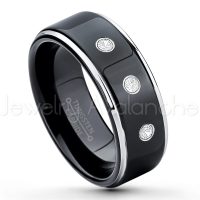 0.21ctw Diamond 3-Stone Tungsten Ring - April Birthstone Ring - 2-tone Tungsten Ring - Polished Finish Black Ion Plated Comfort Fit Tungsten Carbide Wedding Ring - Anniversary Ring TN118-WD