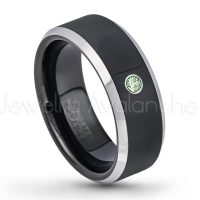 0.07ctw Alexandrite Tungsten Ring - June Birthstone Ring - 8mm Tungsten Wedding Band - Polished Black Ion Plated and Gunmetal Beveled Edge Comfort Fit Tungsten Carbide Ring TN119-ALX