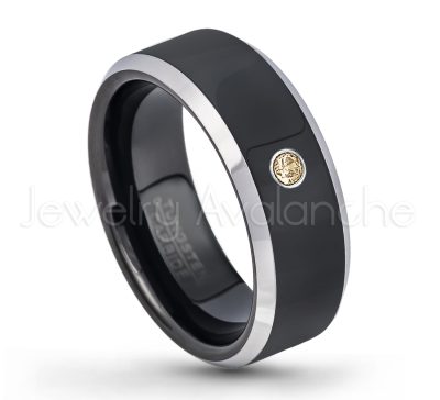 0.21ctw Smokey Quartz 3-Stone Tungsten Ring - November Birthstone Ring - 8mm Tungsten Wedding Band - Polished Black Ion Plated and Gunmetal Beveled Edge Comfort Fit Tungsten Carbide Ring TN119-SMQ