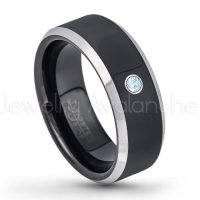 0.07ctw Topaz Tungsten Ring - November Birthstone Ring - 8mm Tungsten Wedding Band - Polished Black Ion Plated and Gunmetal Beveled Edge Comfort Fit Tungsten Carbide Ring TN119-TP