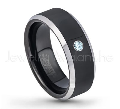 0.07ctw Topaz Tungsten Ring - November Birthstone Ring - 8mm Tungsten Wedding Band - Polished Black Ion Plated and Gunmetal Beveled Edge Comfort Fit Tungsten Carbide Ring TN119-TP