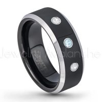 0.21ctw Topaz & Diamond 3-Stone Tungsten Ring - November Birthstone Ring - 8mm Tungsten Wedding Band - Polished Black Ion Plated and Gunmetal Beveled Edge Comfort Fit Tungsten Carbide Ring TN119-TP