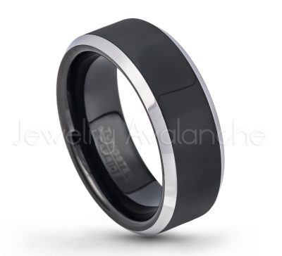 Polished 2-tone Tungsten Carbide Ring - Black Ion Plated Comfort Fit Beveled Edge Tungsten Wedding Band - Tungsten Anniversary Band TN119PL