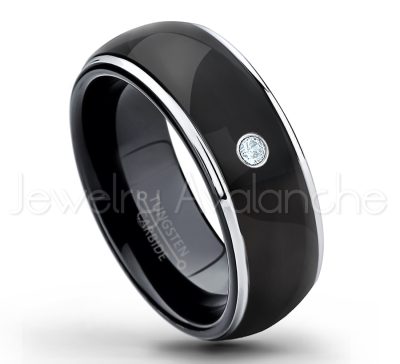 0.21ctw Aquamarine 3-Stone Tungsten Ring - March Birthstone Ring - 2-tone Dome Tungsten Ring - Polished Finish Black Ion Plated Comfort Fit Tungsten Carbide Wedding Ring - Men's Anniversary Ring TN123-AQM