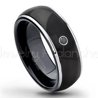 0.07ctw Black Diamond Tungsten Ring - April Birthstone Ring - 2-tone Dome Tungsten Ring - Polished Finish Black Ion Plated Comfort Fit Tungsten Carbide Wedding Ring - Men's Anniversary Ring TN123-BD
