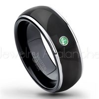 0.07ctw Emerald Tungsten Ring - May Birthstone Ring - 2-tone Dome Tungsten Ring - Polished Finish Black Ion Plated Comfort Fit Tungsten Carbide Wedding Ring - Men's Anniversary Ring TN123-ED