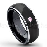 0.07ctw Pink Tourmaline Tungsten Ring - October Birthstone Ring - 2-tone Dome Tungsten Ring - Polished Finish Black Ion Plated Comfort Fit Tungsten Carbide Wedding Ring - Men's Anniversary Ring TN123-PTM