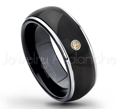 0.21ctw Smokey Quartz 3-Stone Tungsten Ring - November Birthstone Ring - 2-tone Dome Tungsten Ring - Polished Finish Black Ion Plated Comfort Fit Tungsten Carbide Wedding Ring - Men's Anniversary Ring TN123-SMQ
