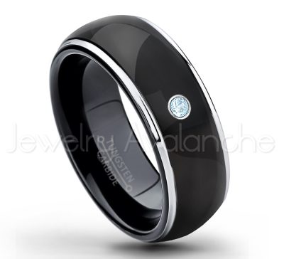 0.21ctw Topaz 3-Stone Tungsten Ring - November Birthstone Ring - 2-tone Dome Tungsten Ring - Polished Finish Black Ion Plated Comfort Fit Tungsten Carbide Wedding Ring - Men's Anniversary Ring TN123-TP