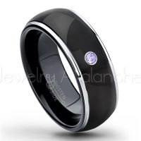 0.07ctw Tanzanite Tungsten Ring - December Birthstone Ring - 2-tone Dome Tungsten Ring - Polished Finish Black Ion Plated Comfort Fit Tungsten Carbide Wedding Ring - Men's Anniversary Ring TN123-TZN