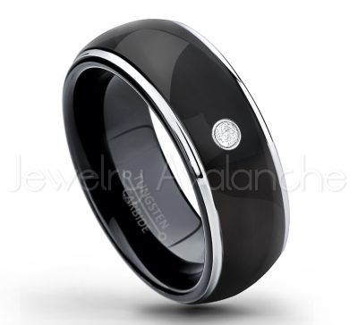 0.21ctw Diamond 3-Stone Tungsten Ring - April Birthstone Ring - 2-tone Dome Tungsten Ring - Polished Finish Black Ion Plated Comfort Fit Tungsten Carbide Wedding Ring - Men's Anniversary Ring TN123-WD