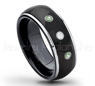 0.21ctw Alexandrite 3-Stone Tungsten Ring - June Birthstone Ring - 2-tone Dome Tungsten Ring - Polished Finish Black Ion Plated Comfort Fit Tungsten Carbide Wedding Ring - Men's Anniversary Ring TN123-ALX