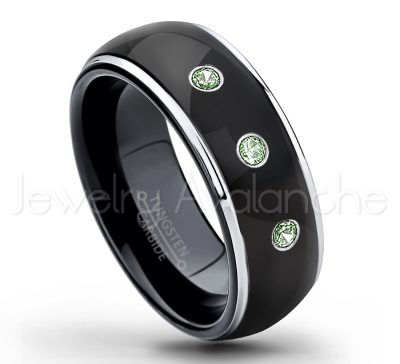 0.21ctw Alexandrite & Diamond 3-Stone Tungsten Ring - June Birthstone Ring - 2-tone Dome Tungsten Ring - Polished Finish Black Ion Plated Comfort Fit Tungsten Carbide Wedding Ring - Men's Anniversary Ring TN123-ALX
