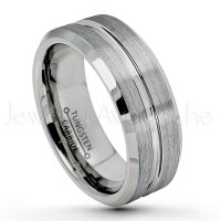 9mm Grooved Tungsten Wedding Band - Brushed Finish Comfort Fit Beveled Edge Tungsten Carbide Ring - Men's Tungsten Anniversary Ring TN141PL
