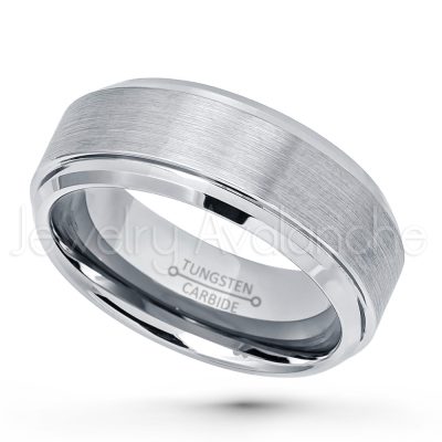 8mm Tungsten Wedding Band - Brushed Finish Comfort Fit Tungsten Carbide Ring - Stepped Edge Engagement Ring - Tungsten Anniversary Ring TN162PL