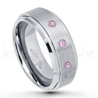 Jewelry Avalanche 7MM Comfort Fit Brushed Stepped Edge Mens Cobalt Chrome Wedding Band 0.21ctw Pink Tourmaline 3-Stone Cobalt Ring October Birthstone Ring