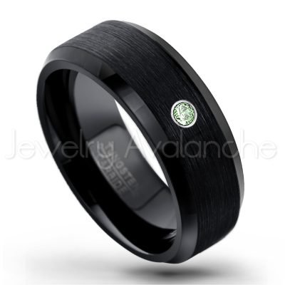 0.21ctw Alexandrite & Diamond 3-Stone Tungsten Ring - June Birthstone Ring - 8mm Tungsten Wedding Band - Brushed Finish Black Ion Plated Beveled Edge Comfort Fit Tungsten Carbide Ring TN166-ALX